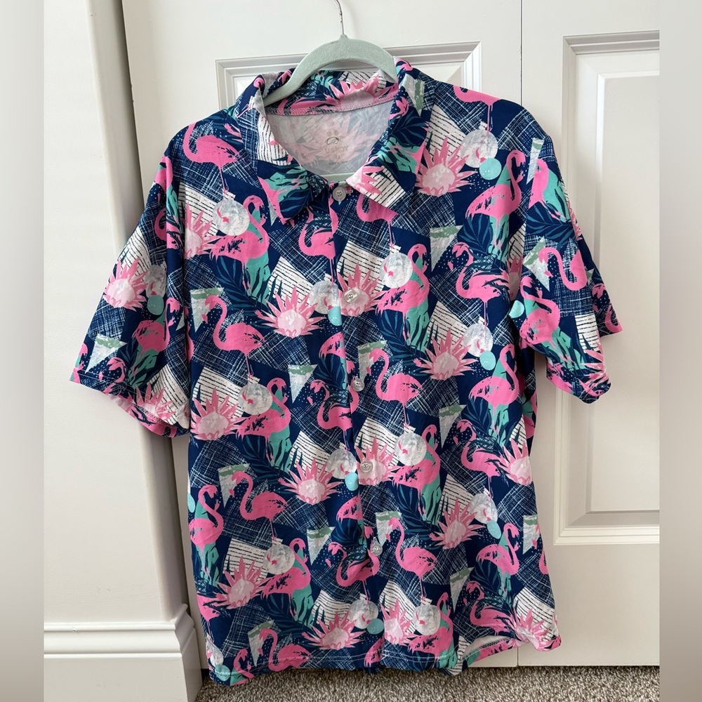 Men's Flamingo Print Casual Button Down Shirt